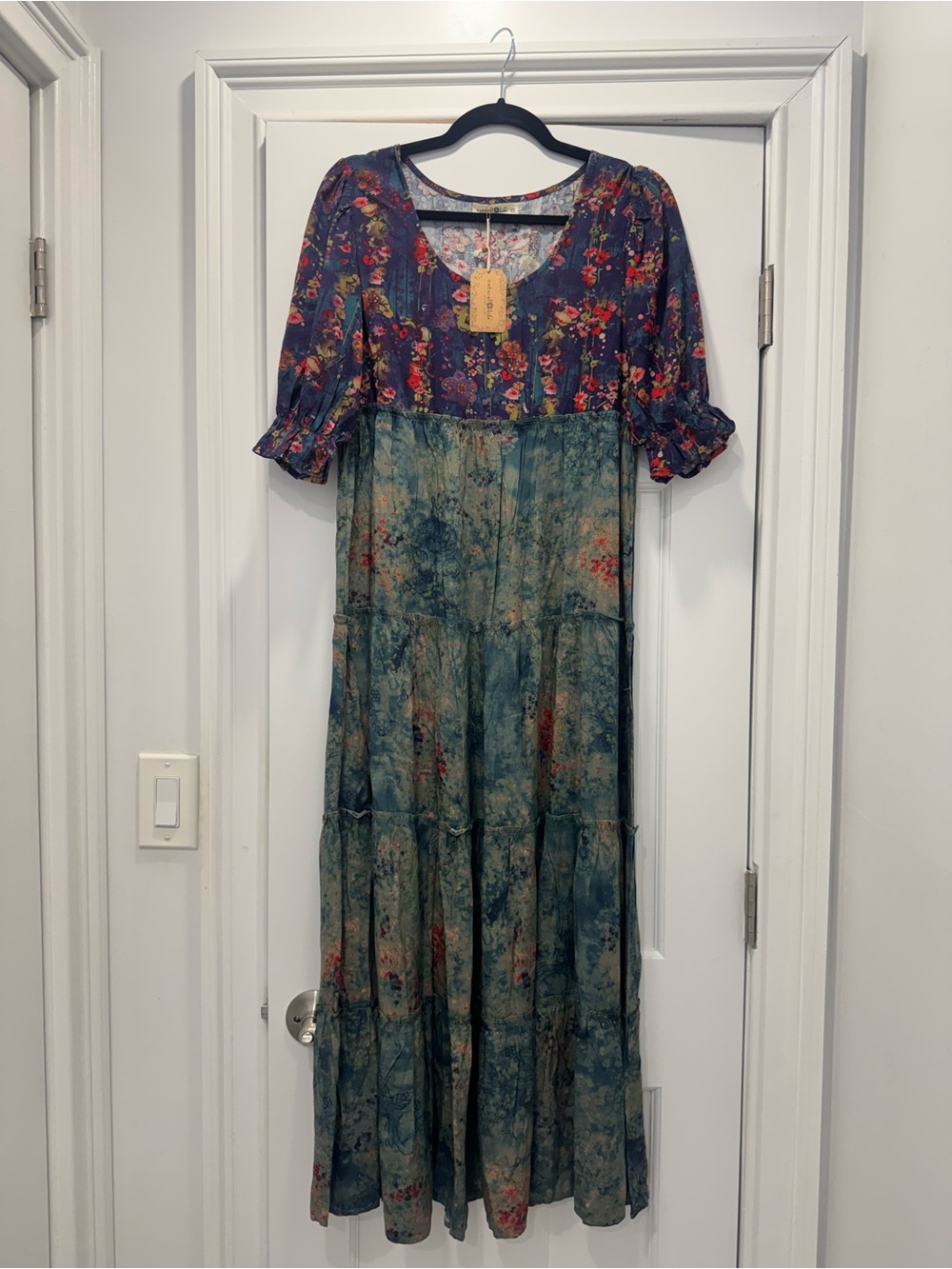 NATURAL LIFE Navy Floral to Teal Tiered Maxi Dress